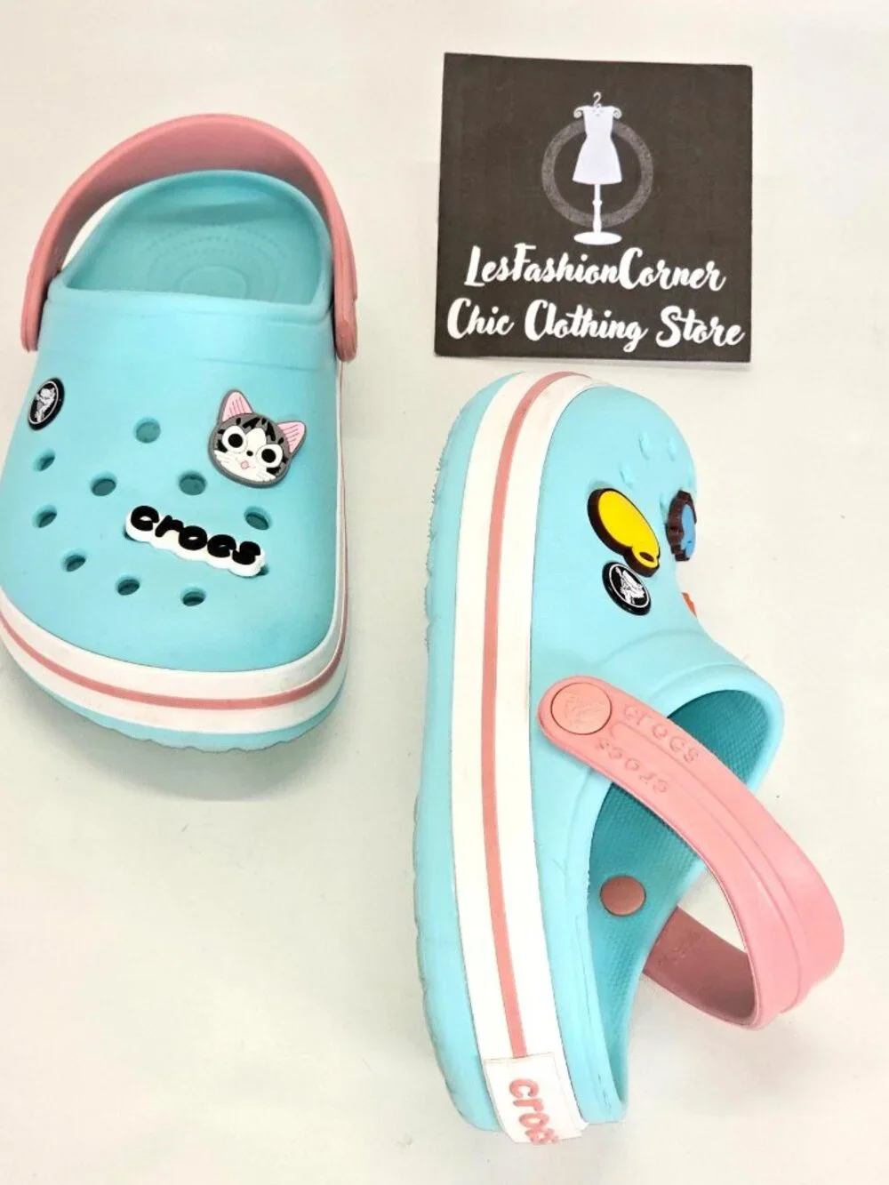 Crocs Junior Ice Blue/Pink Rubber Jibbitz Crocband Clog Size 2 1993